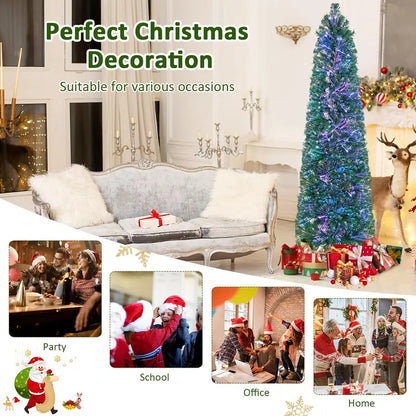 6-Foot or 7-Foot Fiber Optic Pencil-Style Christmas Tree for Compact Holiday Spaces