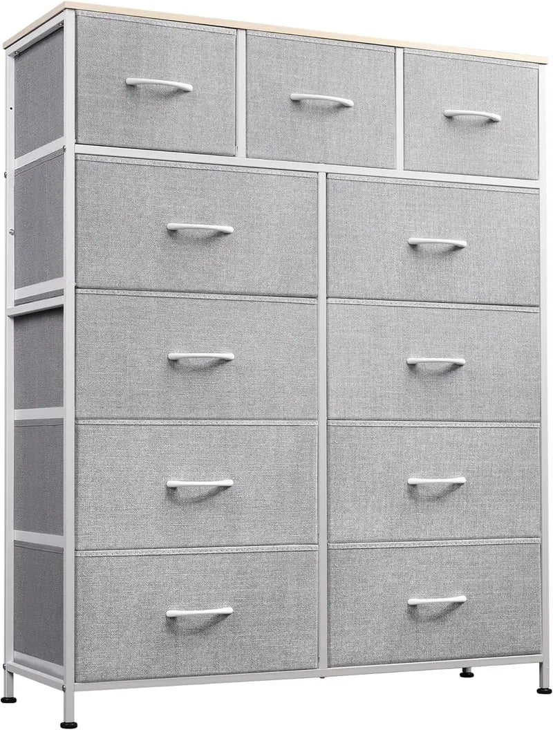 11-Bin Tall Fabric Storage Tower  Steel-Frame Organizer Unit with Stackable Drawers & Soft Bins