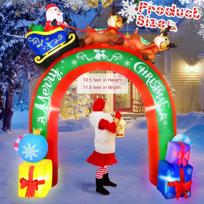 JETEHO 10 FT Christmas Inflatable Archway with Santa & Reindeers, LED Lights, Weatherproof Polyester, Outdoor Holiday Decoration