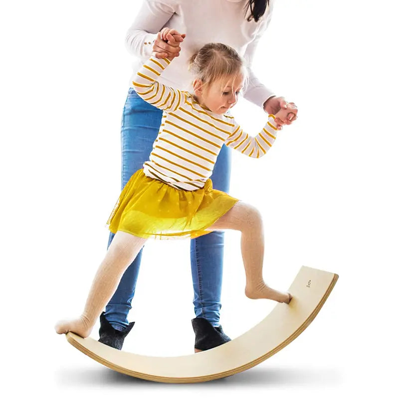 Curved Wooden Balance Board  Wobble Training Tool for Core Stability & Coordination