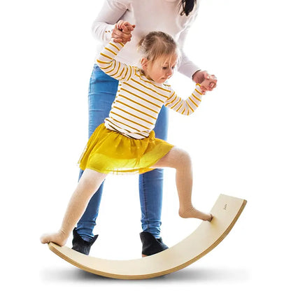 Curved Wooden Balance Board  Wobble Training Tool for Core Stability & Coordination
