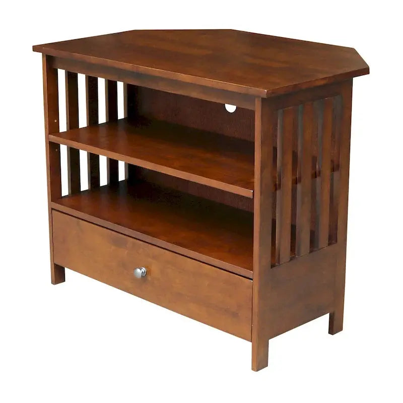 Mission-Style Corner TV Stand  Solid Hardwood Entertainment Console for Compact Living Spaces
