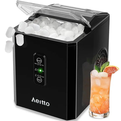 Aeitto 26 lbs/Day Countertop Ice Maker  9 Cubes in 6 Minutes, Self-Cleaning & Dual Ice Sizes