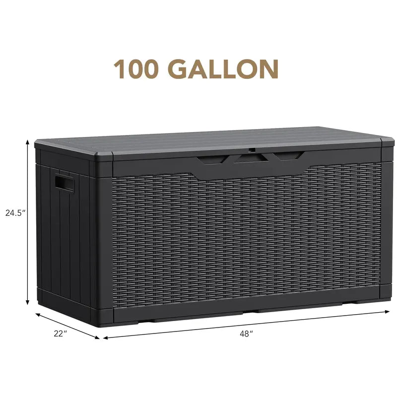 Devoko 100 Gallon Waterproof Resin Deck Box, Rattan Design, Durable Storage & Seating