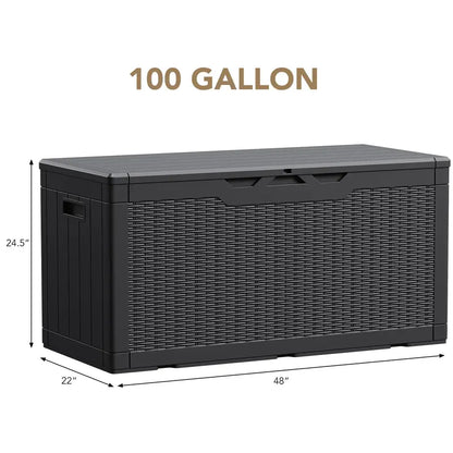 Devoko 100 Gallon Waterproof Resin Deck Box, Rattan Design, Durable Storage & Seating