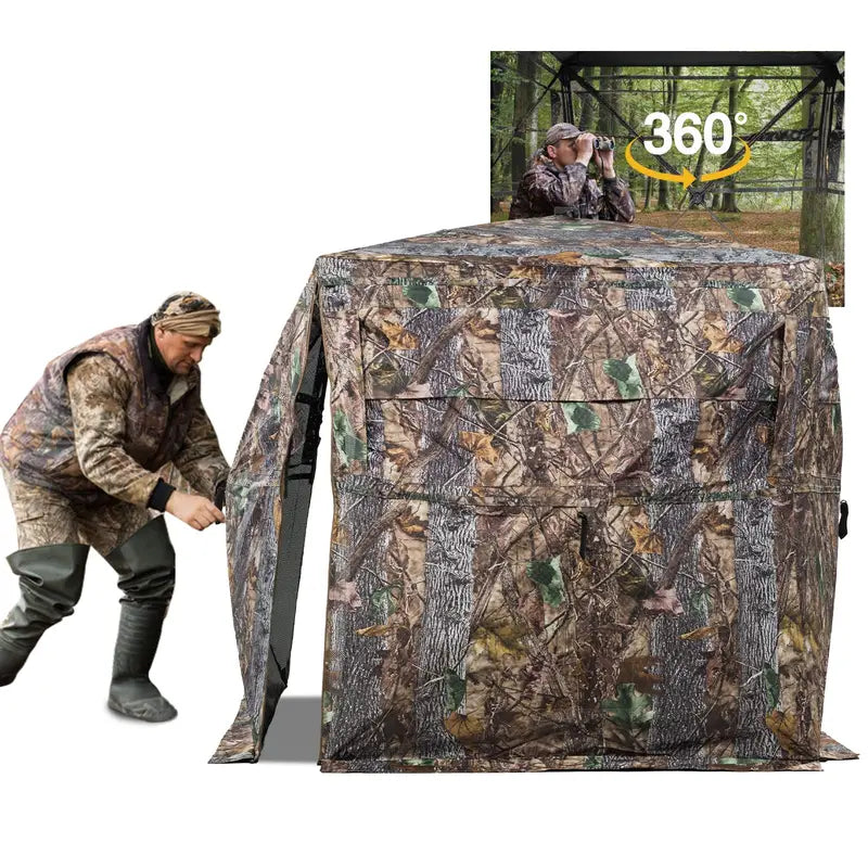 FUNHORUN 360° See-Through Hunting Blind, Camouflage, Easy Setup, Accessible Design, Fits 2-3 Hunters