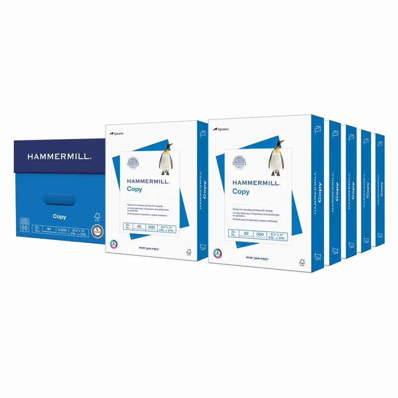 Hammermill Premium Copy Paper  20 lb, 8.5″ x 11″, 5,000 Sheets (10 Reams), FSC Certified White Paper