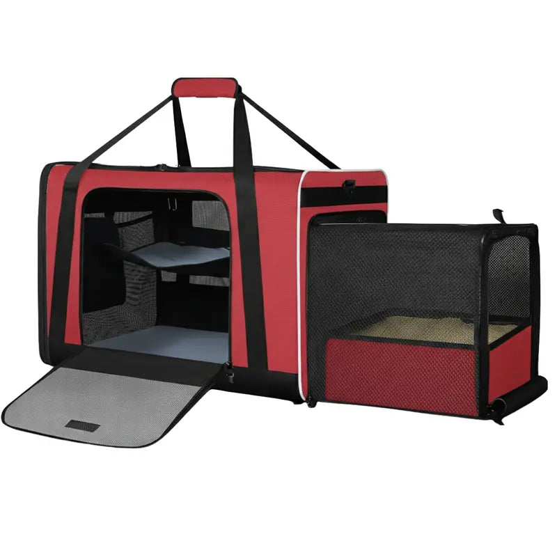 Expandable In-Car Pet Carrier with Dedicated Litter Zone
