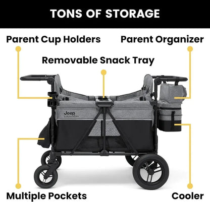 Delta Children Jeep Wrangler Quad Stroller  Premium 4-Seat All-Terrain Pushchair for Toddlers