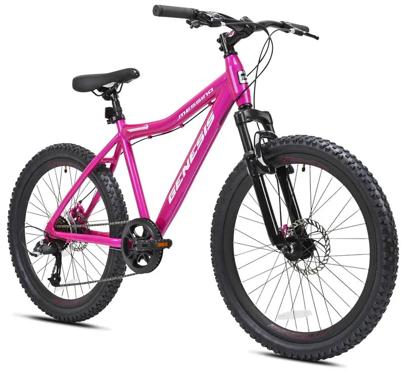 Genesis Messina 24-Inch Women’s Mountain Bike  Pink Ladies’ Trail Bike with Comfort Geometry