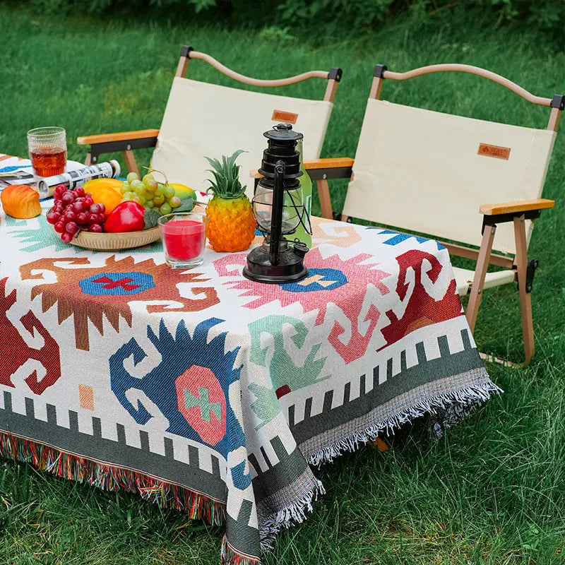 American Cartoon-Print Linen Picnic Blanket  Lightweight Outdoor Camping Mat