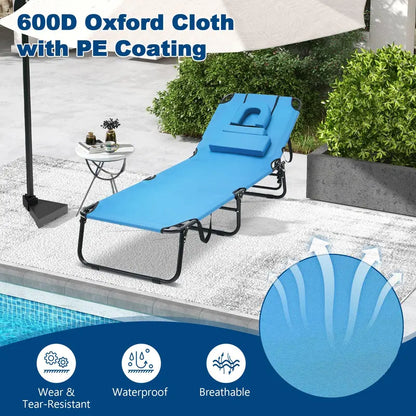 Adjustable Beach Chaise Lounge with UV-Resistant Fabric