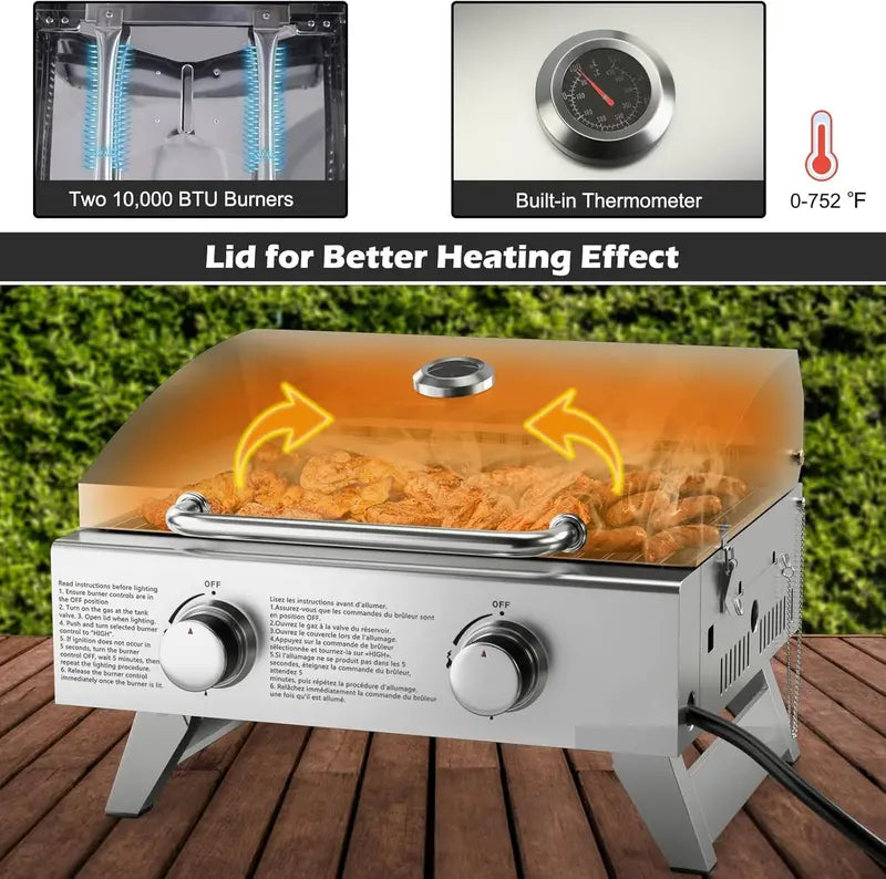 Heavy-Duty Propane BBQ Grill  50,000 BTU, 4 Main Burners + Side Burner, Stainless Steel Construction, Rolling Cart Design