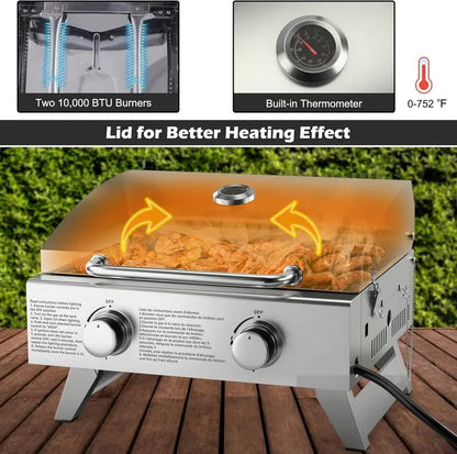 Heavy-Duty Propane BBQ Grill  50,000 BTU, 4 Main Burners + Side Burner, Stainless Steel Construction, Rolling Cart Design