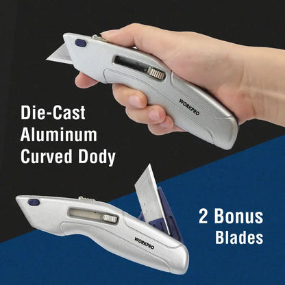 WORKPRO Retractable Utility Knife  Self-Retracting Safety Box with 2 Spare Blades