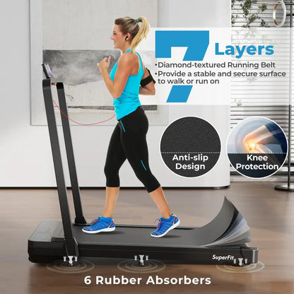 Dual-Function Folding Treadmill  300 LB Capacity Walking Pad with Handlebar, Remote & App Control, Under-Desk Design