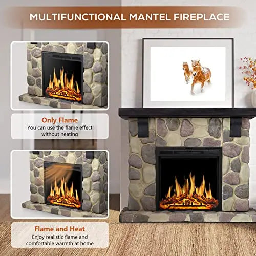 50-Inch Electric Fireplace with Stone Mantel  Y4926 All-in-One Hearth Package