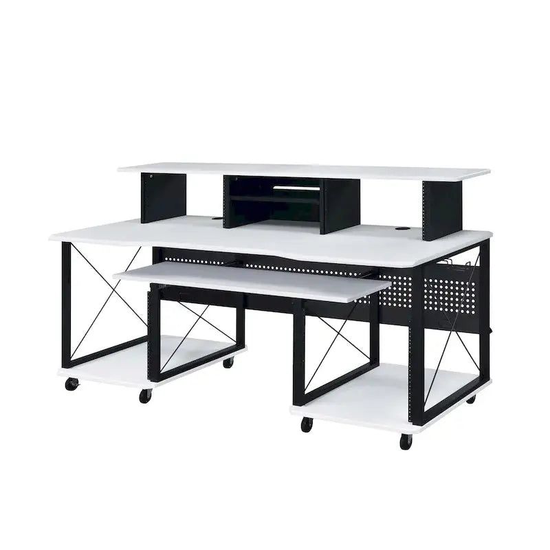 Mobile Rectangular Music Desk  8 Swivel Casters + Dedicated Keyboard Tray