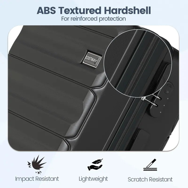 Lightweight 3-Piece Hardshell Spinner Luggage Set — 20/24/28 Inch (Wide Cross Stripe Design)