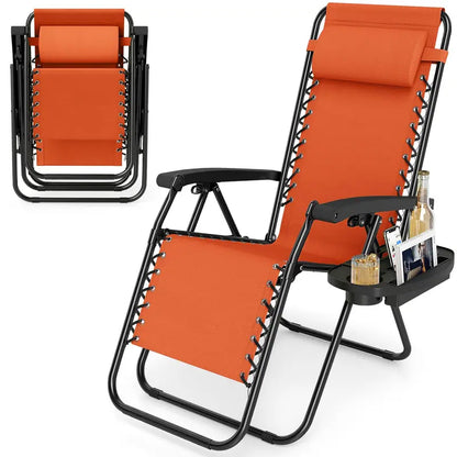 Zero-Gravity Recliner Chair  Ergonomic Backrest, Removable Pillow & Built-in Cup Holder Tray