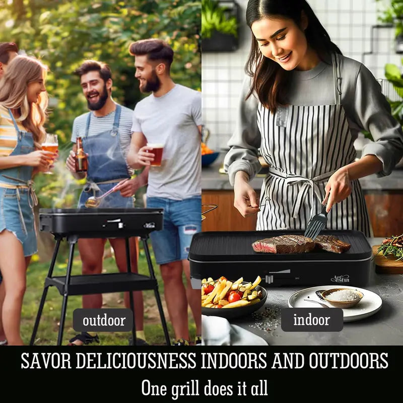 Artestia 1800W Portable Indoor/Outdoor Grill: Temperature-Controlled Smokeless Grill with Removable Stand, Ideal for Balconies, Apartments, and Family BBQs