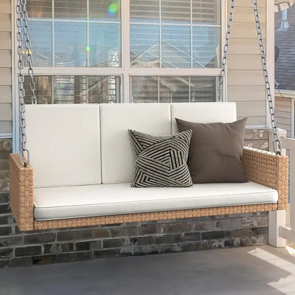 YITAHOME 3-Person Hanging Porch Swing  Wicker Outdoor Bench with Removable Cushions, Ideal for Patios, Balconies & Gardens (Brown)