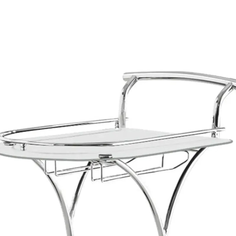 Captivating Serving Cart With 2 Frosted Glass Shelves, Silver- Saltoro Sherpi