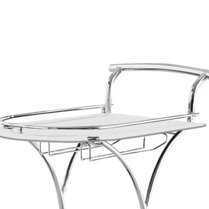 Captivating Serving Cart With 2 Frosted Glass Shelves, Silver- Saltoro Sherpi