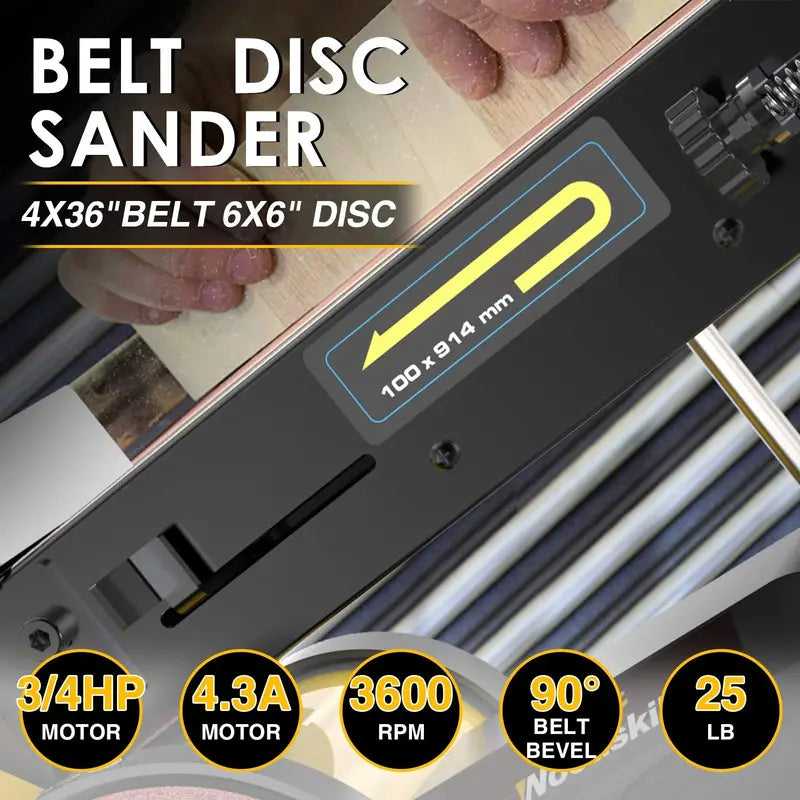 Woodskil 4.3A 4 x 36-Inch Belt & 6-Inch Disc Sander Combo Tool