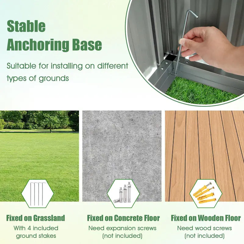 5′ x 3′ Compact Metal Storage Shed — Sloped-Roof Tool House with Ventilation & Lockable Door