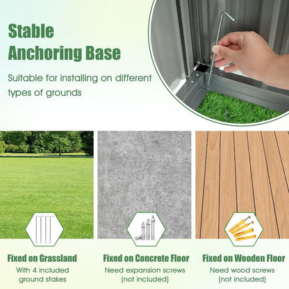 5′ x 3′ Compact Metal Storage Shed — Sloped-Roof Tool House with Ventilation & Lockable Door