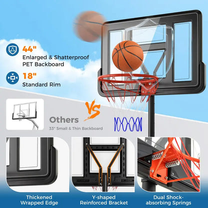 Portable Height-Adjustable Basketball Hoop  10-Foot Goal with 44-Inch Shatterproof Backboard