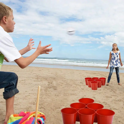Giant Yard Pong Game Set  Outdoor Bean Bag Toss with 12 Buckets, 2 Balls, and Carry Bag