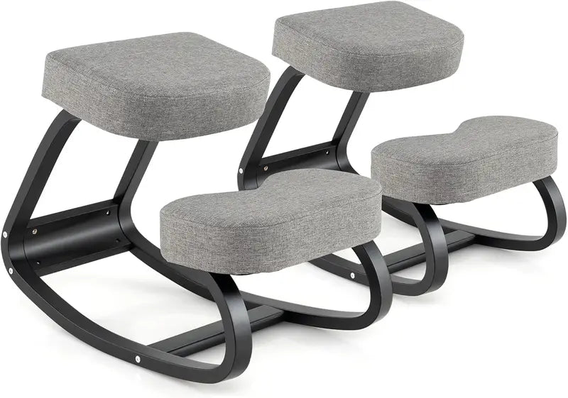 Ergonomic Kneeling Office Chair  Upright Posture Support with Cushioned Seat and Knee Pads (Gray/Black)