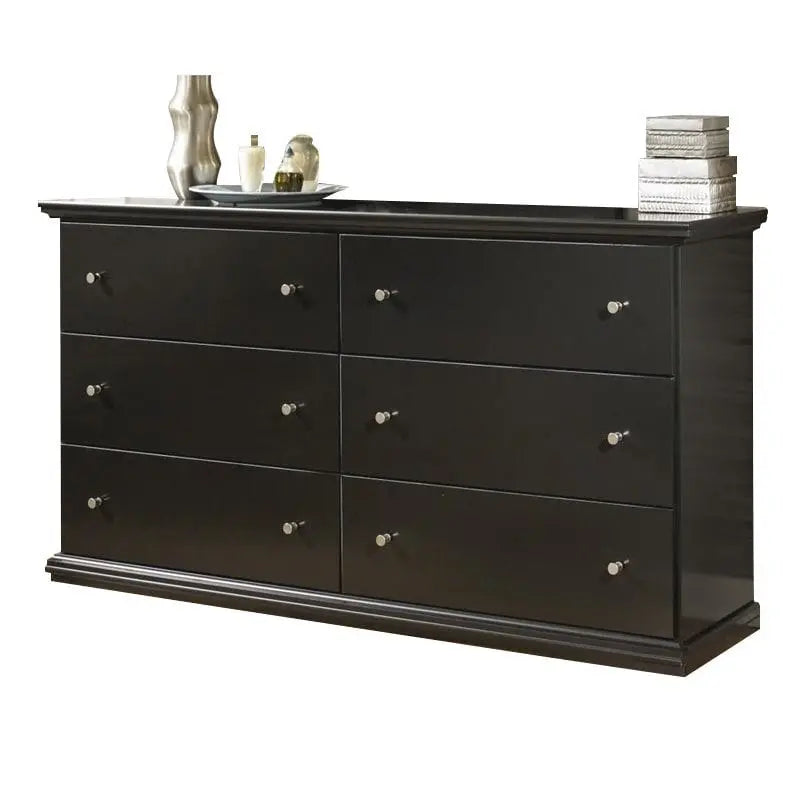 Ashley Furniture Maribel Double Dresser  6-Drawer Solid Wood Storage Unit in Sleek Matte Black Finish