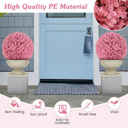 Set of Two 17.5-Inch Outdoor Artificial Topiary Balls  Pink Eucalyptus Faux Greenery