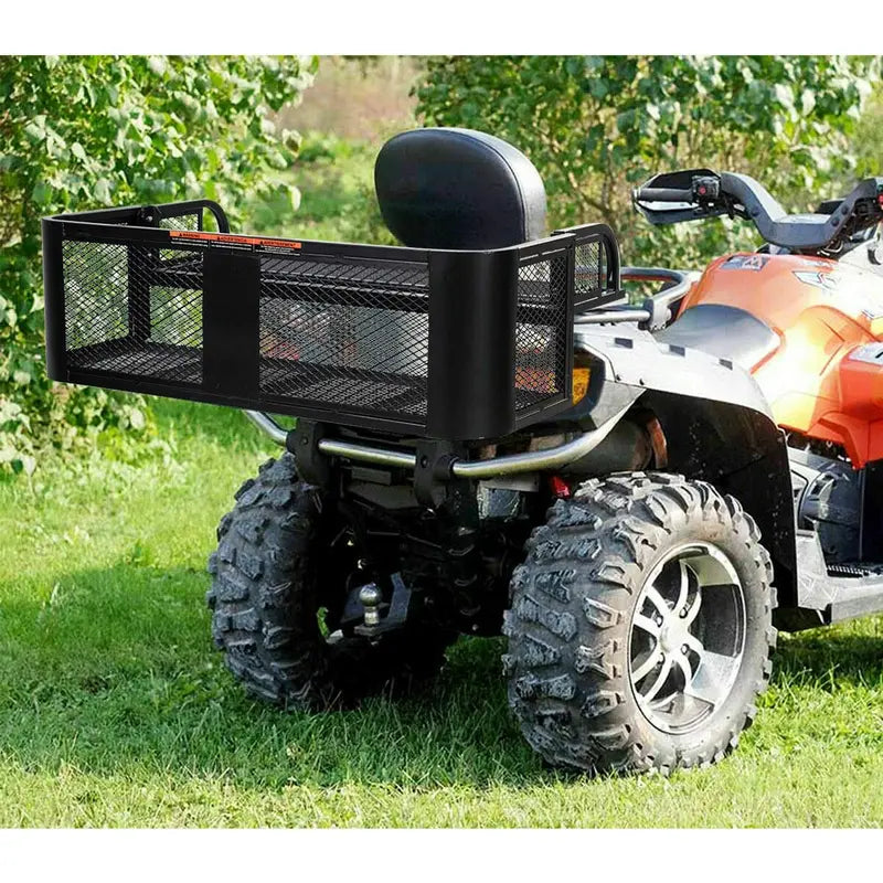 ATV/UTV Rear Drop Cargo Basket  Heavy-Duty Universal Steel Mesh Carrier (Black)