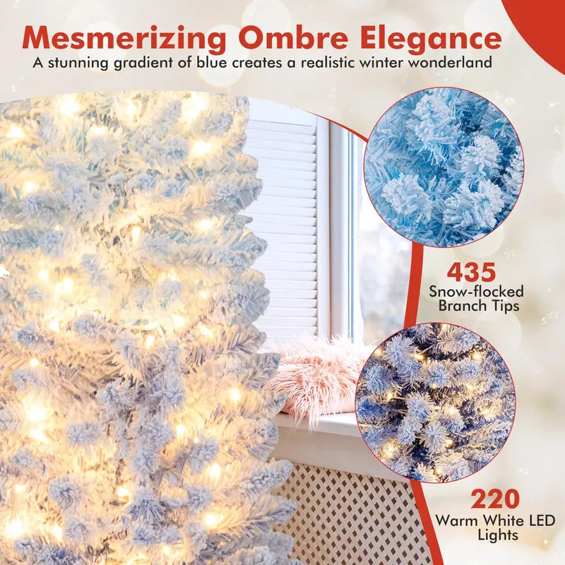 6-Foot or 7-Foot Blue Gradient Snow-Flocked Christmas Tree with Integrated Warm White LED Lighting