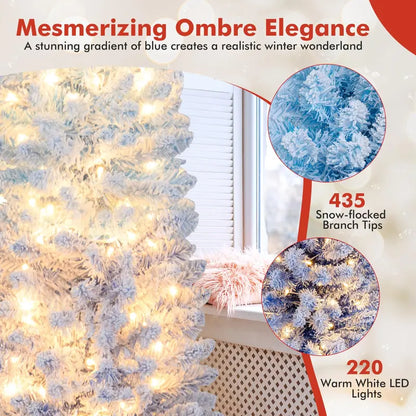 6-Foot or 7-Foot Blue Gradient Snow-Flocked Christmas Tree with Integrated Warm White LED Lighting