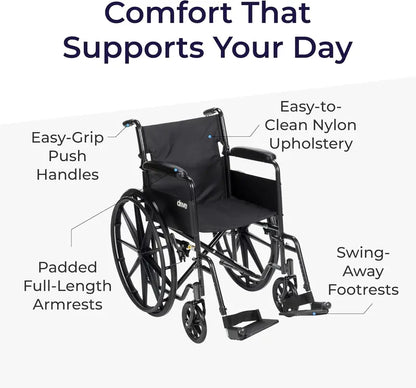 Drive Medical Silver Sport 1 Folding Transport Wheelchair  Lightweight, Compact Mobility Aid