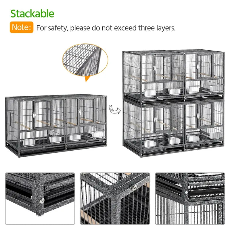SMILE MART Stackable Divided Breeder Bird Cage for Small Birds, Black, 18-Inch Wide