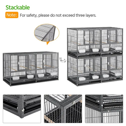SMILE MART Stackable Divided Breeder Bird Cage for Small Birds, Black, 18-Inch Wide
