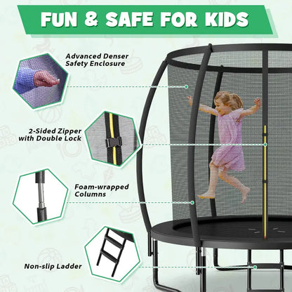 8FT / 10FT / 12FT Outdoor Trampoline  400 lb Capacity Enclosed Recreational Bounce Platform
