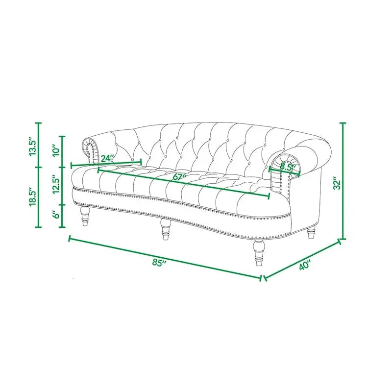 La Rosa 84-Inch Mid-Century Velvet Chesterfield Sofa  Tufted & Upholstered