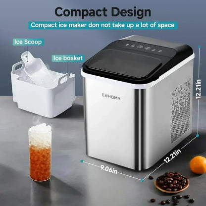EUHOMY Countertop Nugget Ice Maker  Produces Chewable Ice in 8 Minutes with Self-Clean