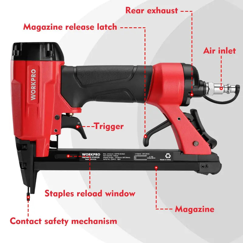 WORKPRO Pneumatic 21/22-Gauge Staple Gun for Upholstery  Includes Staples (1/4″5/8″)