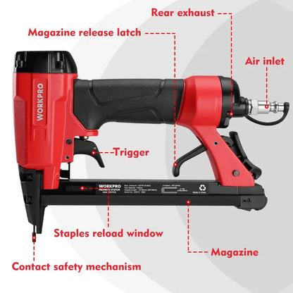 WORKPRO Pneumatic 21/22-Gauge Staple Gun for Upholstery  Includes Staples (1/4″5/8″)