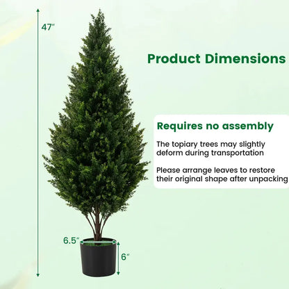 Set of Two 4-Foot Artificial Cedar Topiaries ¡ª Weather-Resistant Outdoor Potted Shrubs