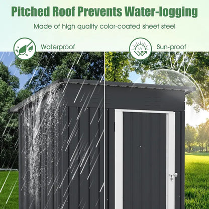 5′ x 3′ Compact Metal Storage Shed — Sloped-Roof Tool House with Ventilation & Lockable Door