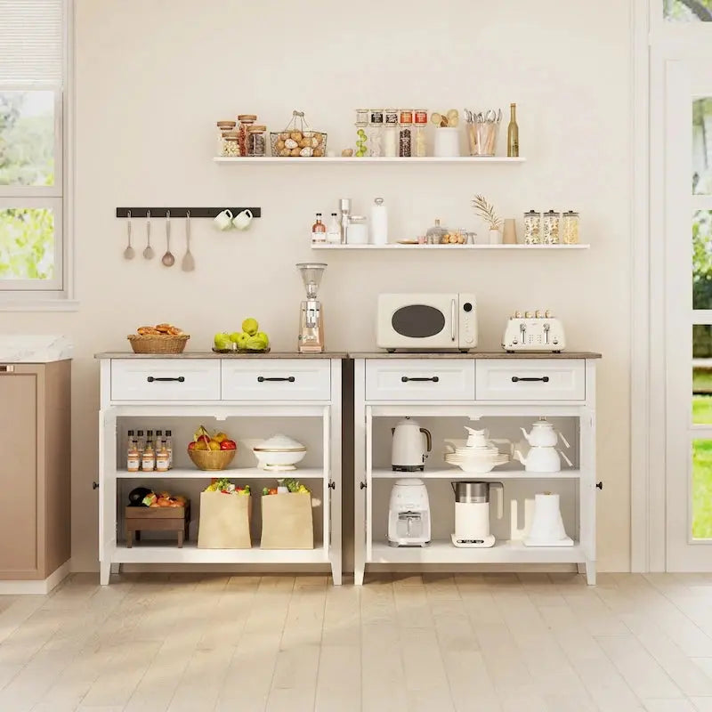 Wooden Kitchen Sideboard Buffet Cabinet  Dual-Door Coffee Bar with 2 Drawers